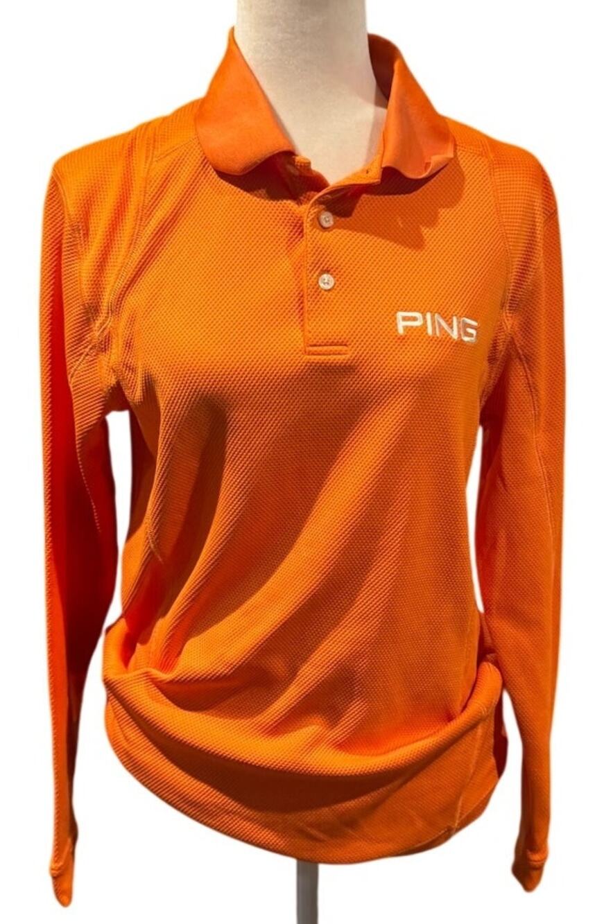 Ping Performance Long Sleeve Golf Polo Shirt Orange Moisture Wicking Women's Med